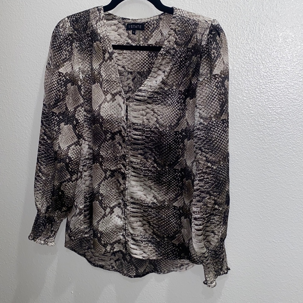 1. State Snake Print Long Sleeve Blouse